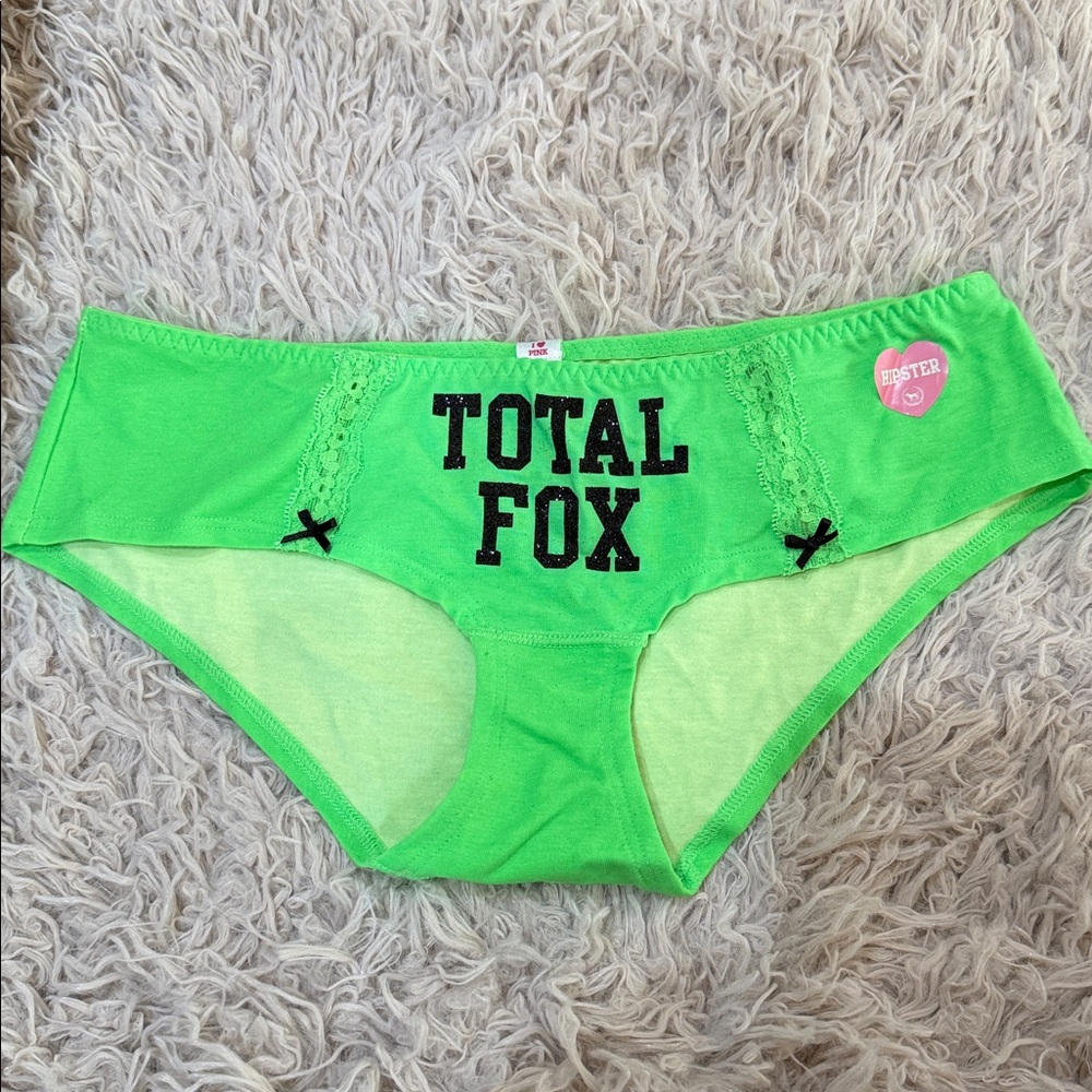 NWOT VTG PINK Bows Black Glitter Total Fox Lace Victoria’s Secret Hipster Small